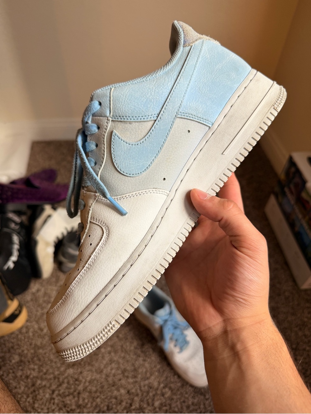 Nike Men's Light Blue and White Air Force 1 Low - Picture 2 of 13